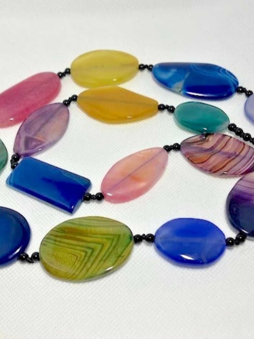 925 Sterling Silver Agate Adjustable Necklace Natural Kaleidoscopic Statement